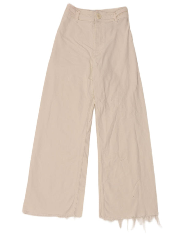 Calça jeans feminina Zara com perna larga e reta EU 34 2XS W24 L27 algodão branco