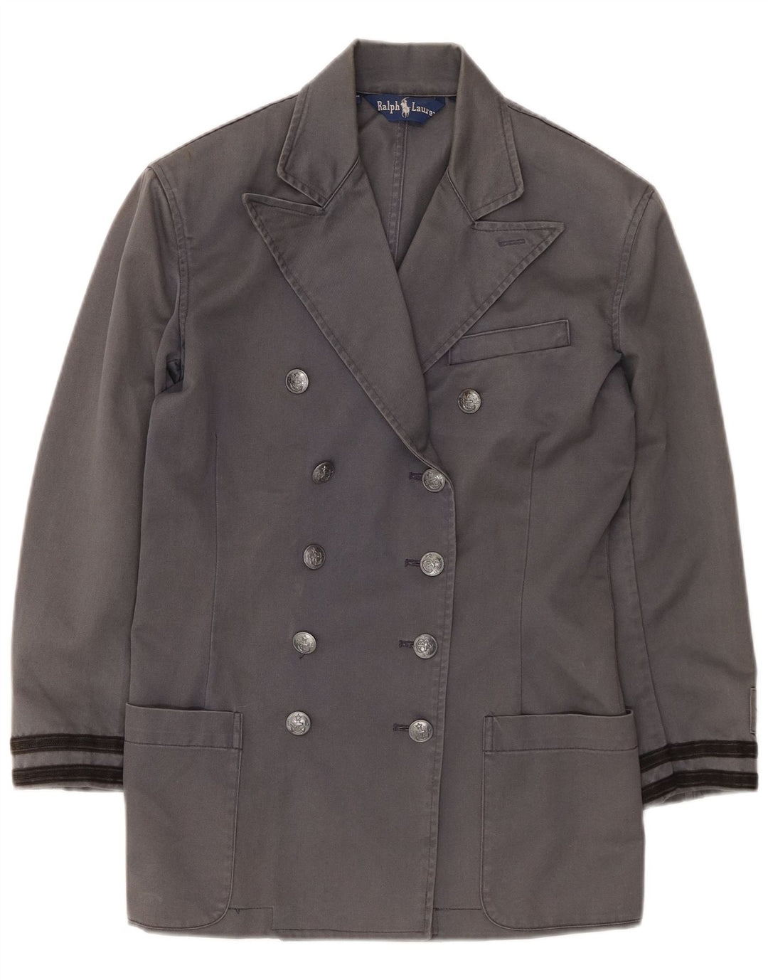 Sobretudo feminino Ralph Lauren com peito duplo US 4 pequeno algodão cinza