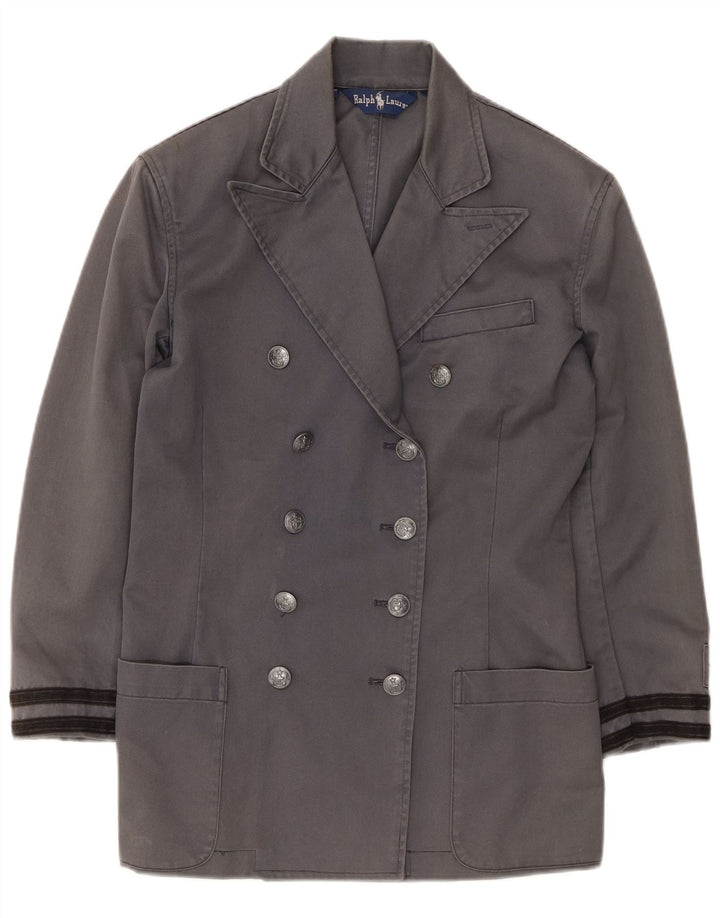 Sobretudo feminino Ralph Lauren com peito duplo US 4 pequeno algodão cinza