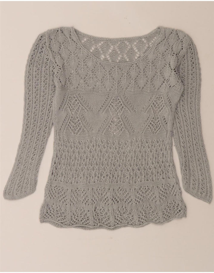 VINTAGE Womens Boat Neck Jumper Sweater UK 12 Medium Grey Vintage Vintage and Second-Hand Vintage from Messina Hembry 
