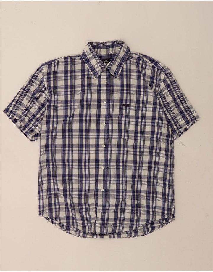 Camisa masculina de manga curta Sergio Tacchini grande algodão xadrez azul marinho
