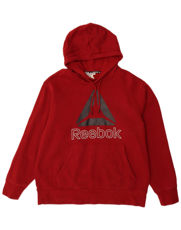 REEBOK Mens Graphic Hoodie Jumper Large Red Cotton