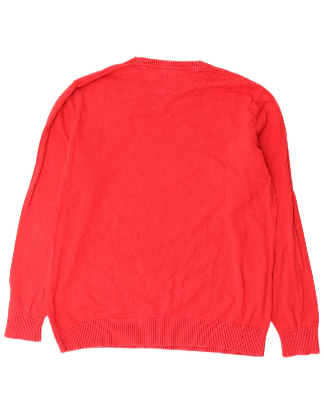 Suéter masculino Tommy Hilfiger com decote em V de algodão vermelho médio