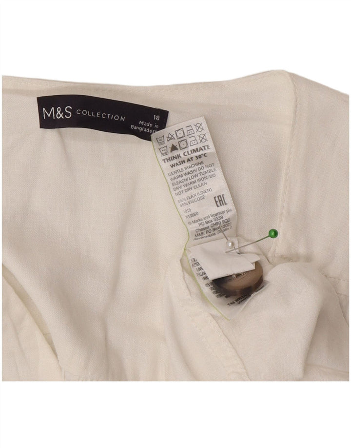 Blusa feminina Marks & Spencer grande tamanho Reino Unido 18 XL linho branco