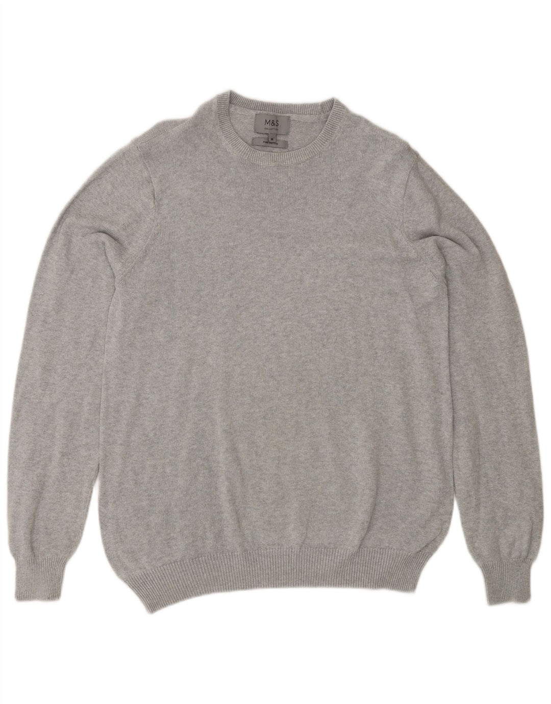 Suéter masculino Marks & Spencer com gola redonda e algodão cinza médio