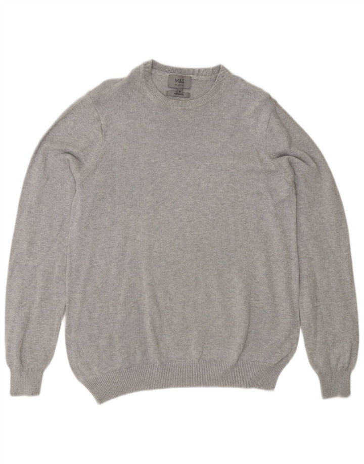 Suéter masculino Marks & Spencer com gola redonda e algodão cinza médio