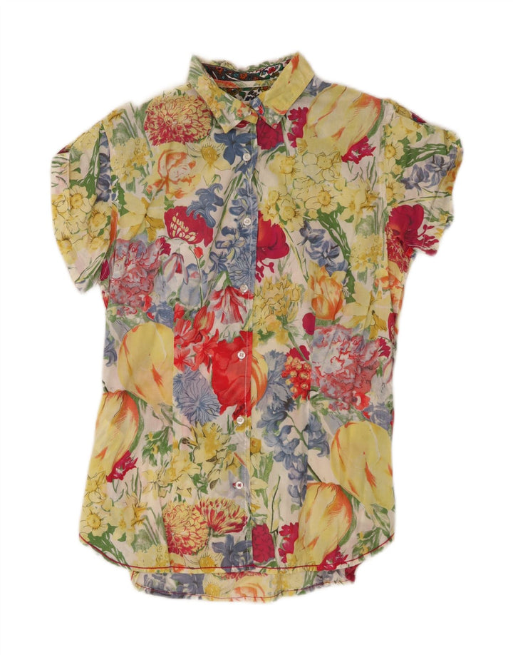Camisa feminina de manga curta Ganesh Reino Unido 14 algodão floral amarelo médio