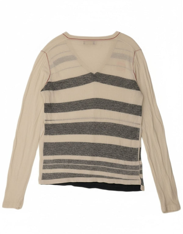 Suéter feminino Iceberg com decote em V, tamanho UK 16, grande, branco, listrado, linho