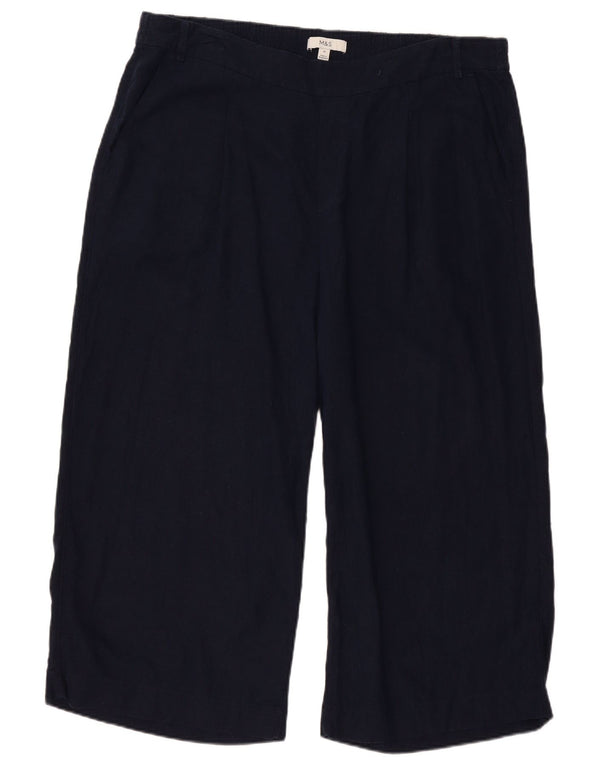 Calça capri feminina Marks & Spencer Reino Unido 20 2XL W40 L23 linho azul marinho