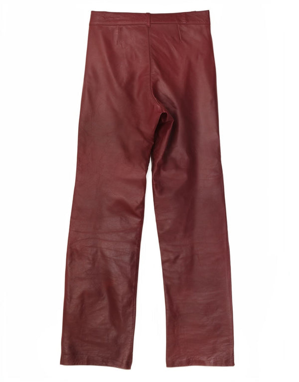 Calças de couro retas femininas vintage W26 L29 Borgonha