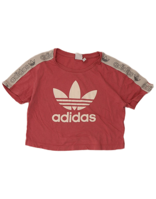 Camiseta Adidas Feminina Crop Graphic Top UK 6 XS Rosa Colourblock Algodão