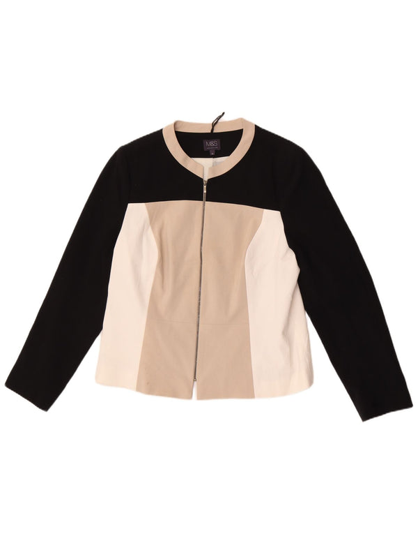 Jaqueta blazer feminina Marks & Spencer com zíper completo Reino Unido 16 grande bloco colorido bege