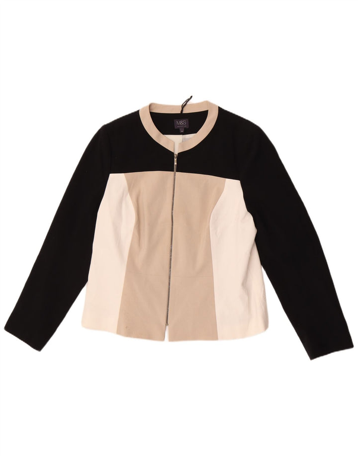 Jaqueta blazer feminina Marks & Spencer com zíper completo Reino Unido 16 grande bloco colorido bege