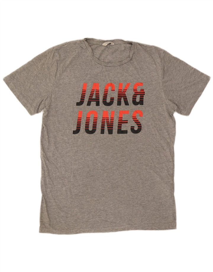 Camiseta gráfica masculina JACK & JONES algodão cinza médio