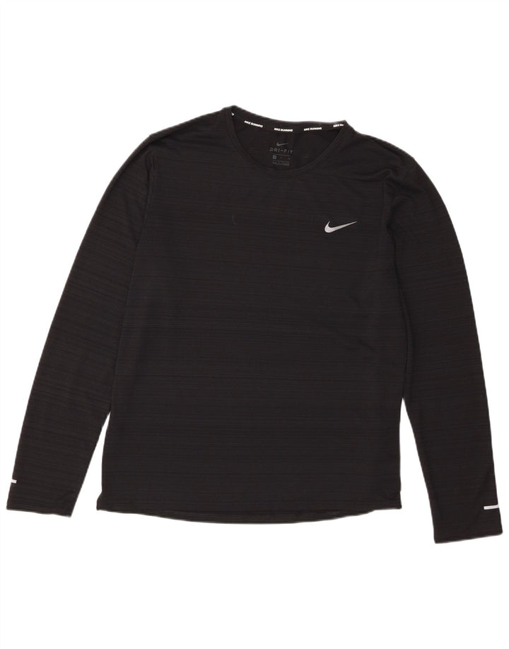 Nike Womens Dri Fit Top Manga Longa Reino Unido 16 Grande Poliéster Listrado Preto