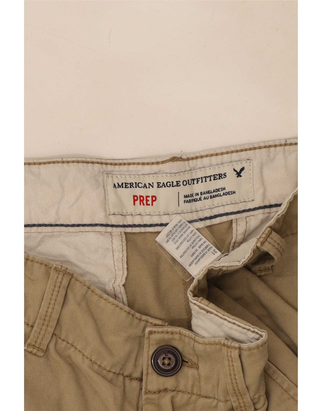 American Eagle Outfitters Mens Chino Shorts W31 Algodão Bege Médio