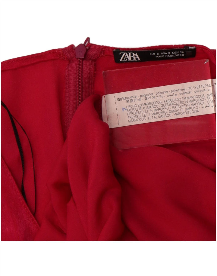 Vestido feminino Zara com bainha de manga comprida UK 10 pequeno poliéster rosa
