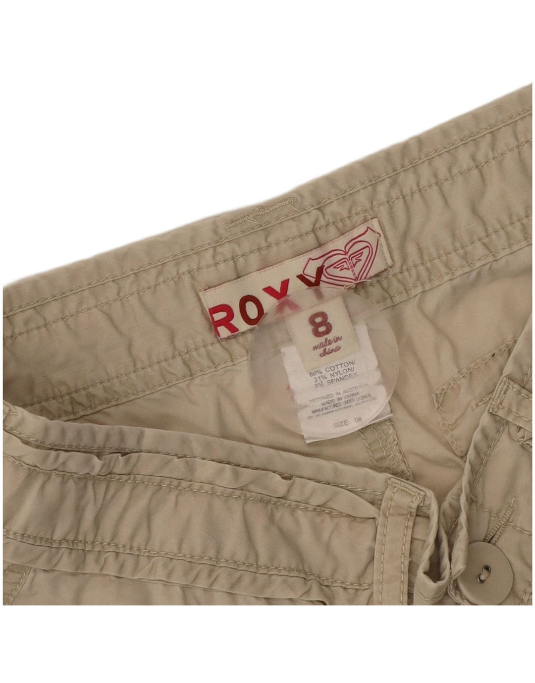 Calça quente feminina Roxy UK 8 pequena W32 algodão bege