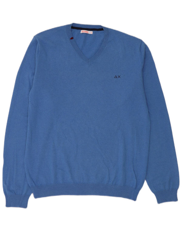 Suéter feminino Sun68 com decote em V Reino Unido 18 XL lã merino azul