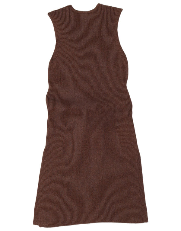 Vestido jumper feminino Massimo Dutti sem mangas Reino Unido 14 grande viscose marrom
