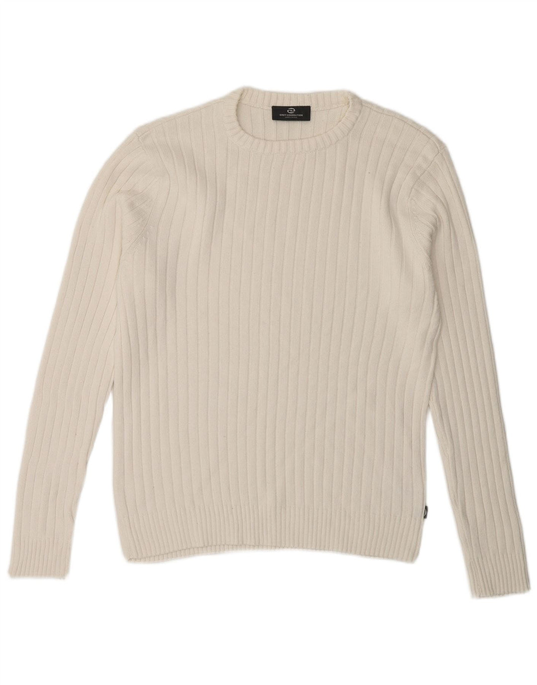 Suéter vintage masculino com gola redonda, pequeno algodão branco