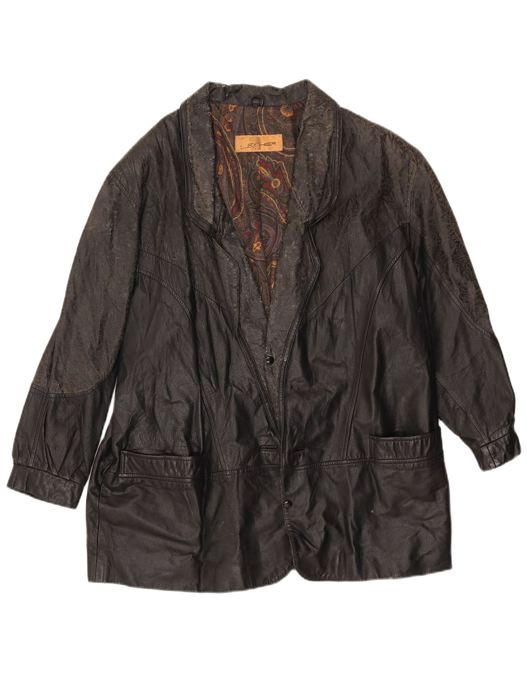 Jaqueta de couro masculina vintage com ajuste solto IT 46 couro preto pequeno