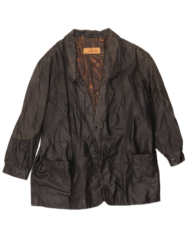 Jaqueta de couro masculina vintage com ajuste solto IT 46 couro preto pequeno