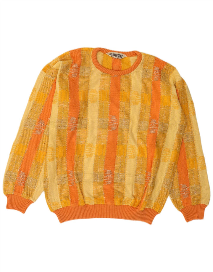 Suéter boxer masculino com gola redonda, algodão listrado amarelo médio