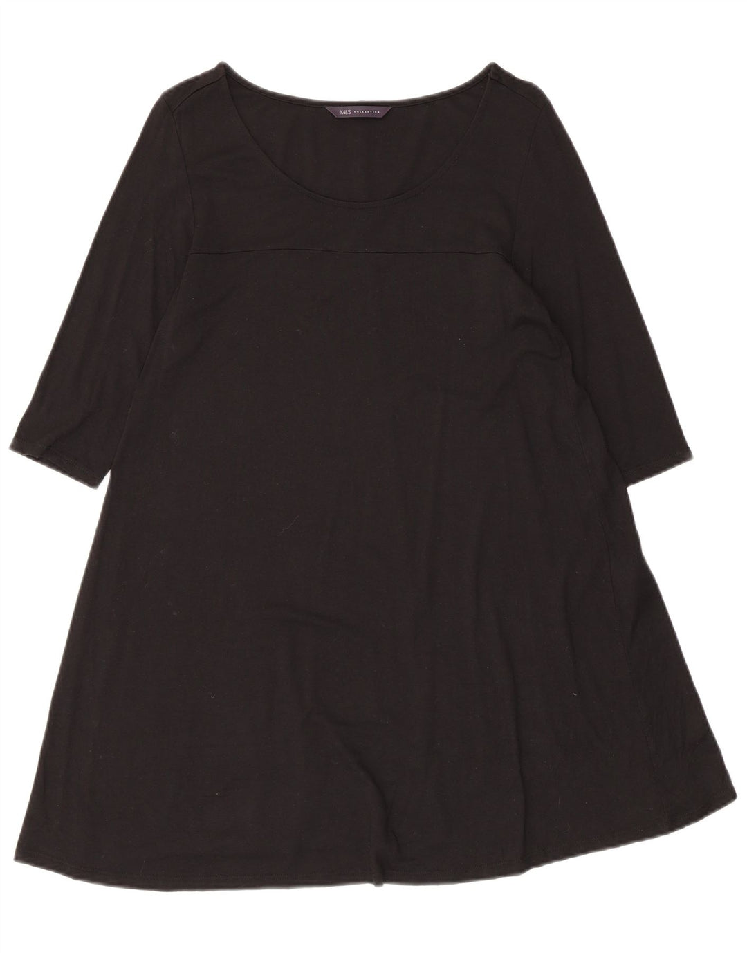 Vestido feminino Marks & Spencer manga 3/4 linha A Reino Unido 8 pequeno preto viscose