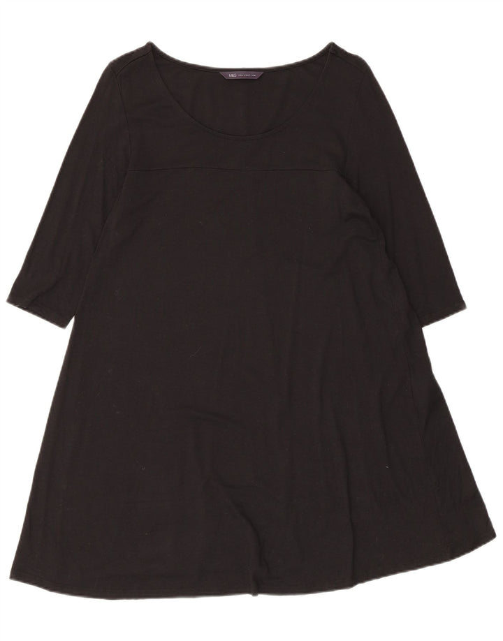 Vestido feminino Marks & Spencer manga 3/4 linha A Reino Unido 8 pequeno preto viscose