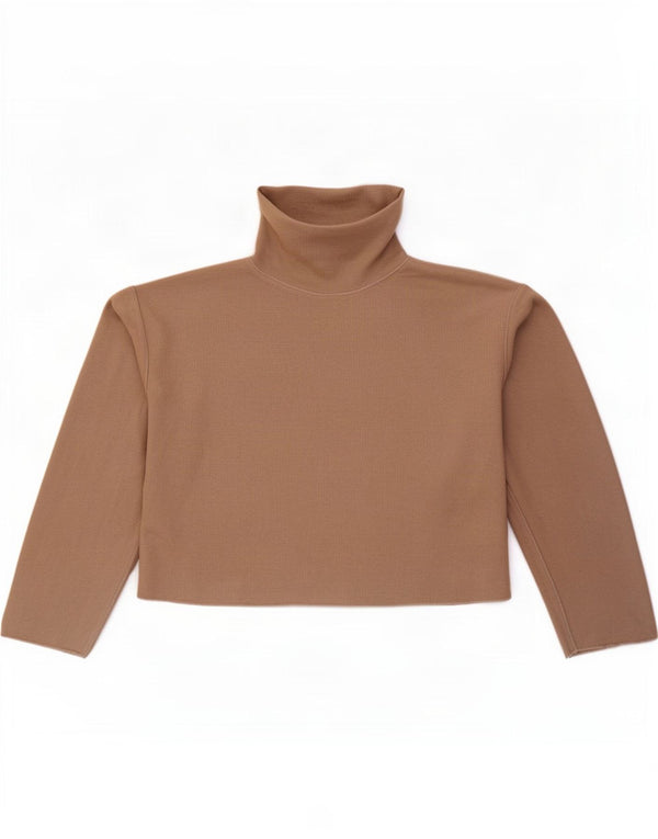 Zara Womens Crop Top Manga Longa Reino Unido 10 Pequeno Algodão Bege