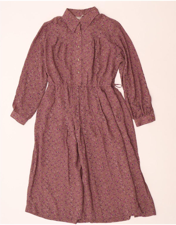 Vestido feminino vintage maxi pulôver camisa UK 12 marrom médio floral