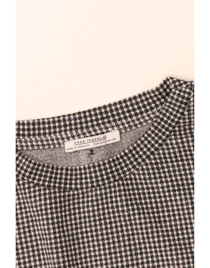Blusa feminina de manga comprida Zara UK 12 xadrez preto médio