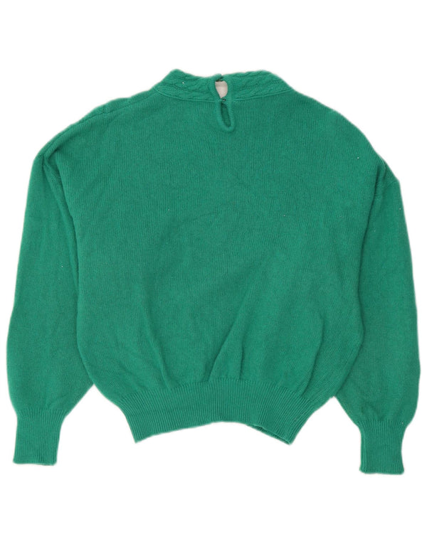 Suéter feminino vintage com gola tartaruga IT 46 grande angorá verde