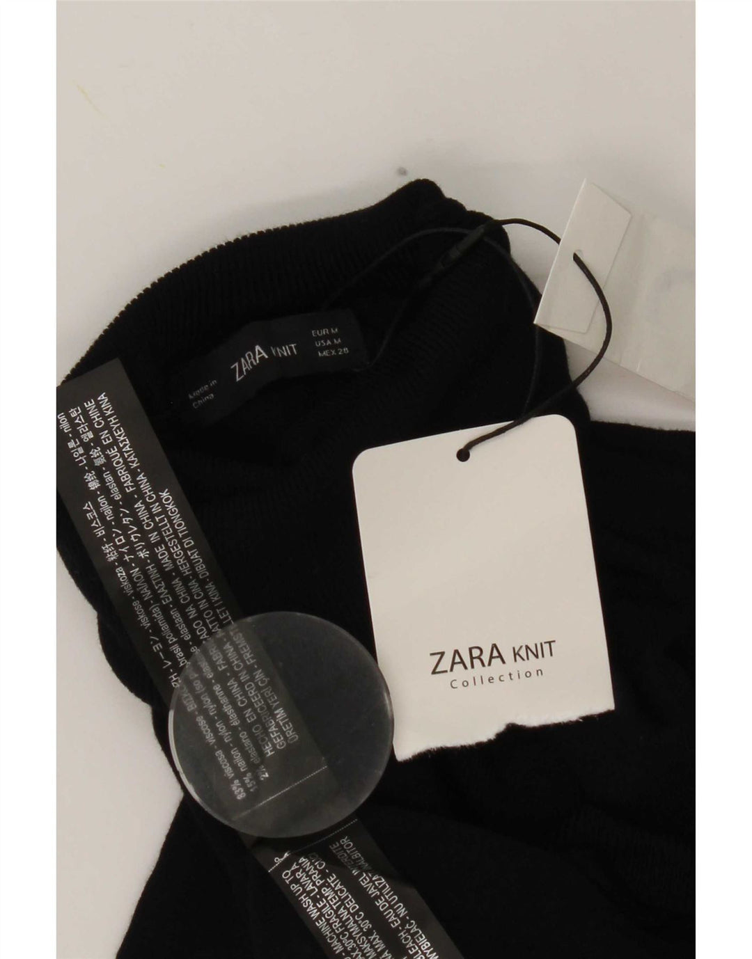 Suéter feminino Zara com gola redonda e viscose azul marinho médio UK 12