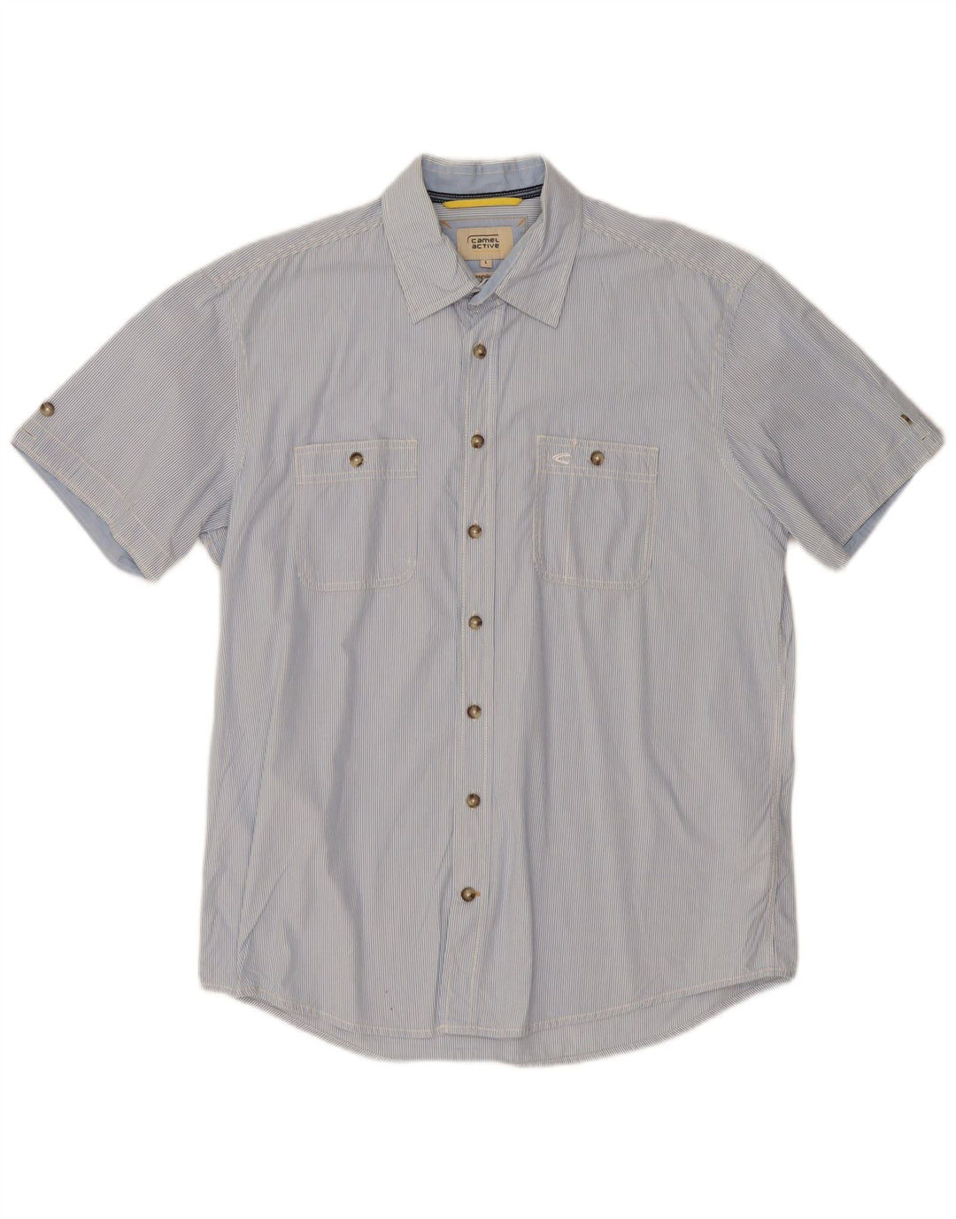 CAMEL ACTIVE Camisa masculina de manga curta com ajuste regular, algodão listrado azul grande