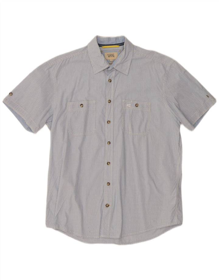 CAMEL ACTIVE Camisa masculina de manga curta com ajuste regular, algodão listrado azul grande