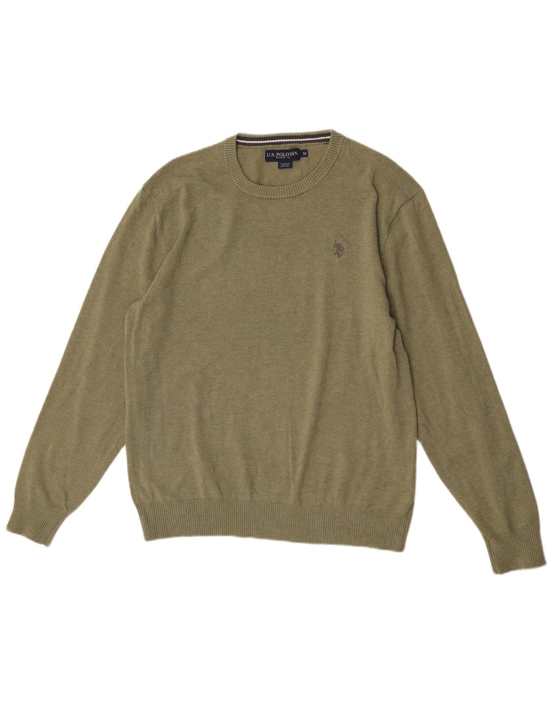 US Polo Assn. Suéter masculino com gola redonda em poliéster verde médio