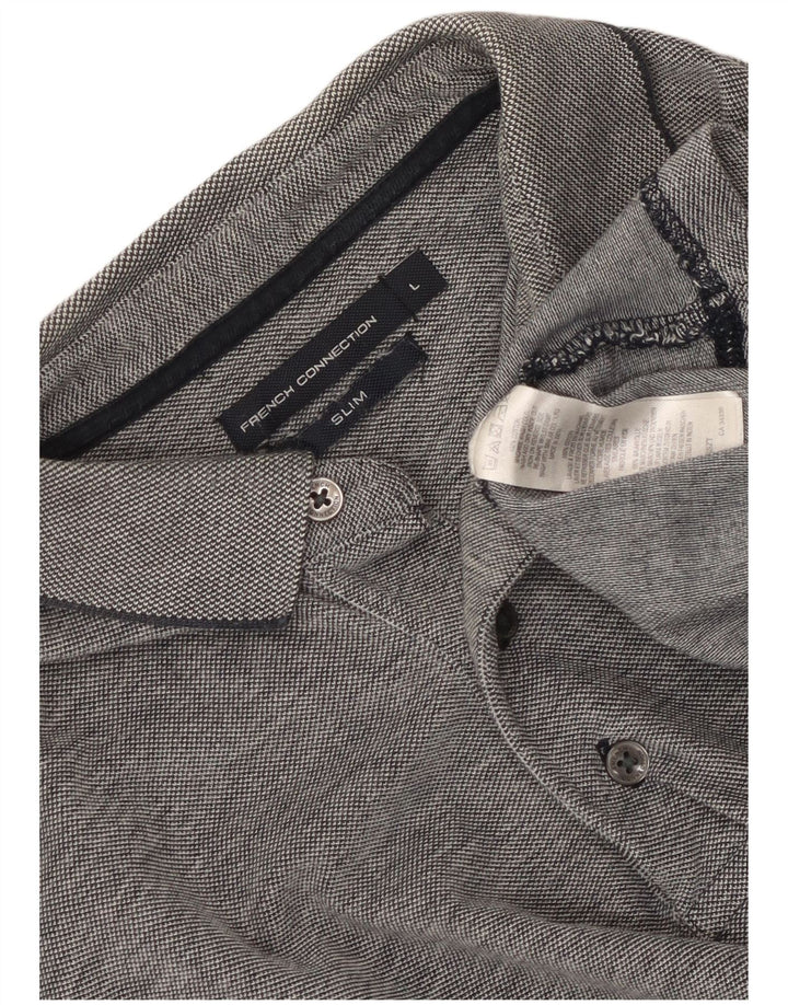 Camisa polo masculina slim da French Connection, algodão manchado cinza grande