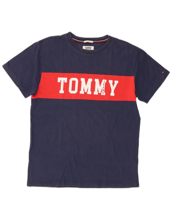 Tommy Hilfiger Camiseta masculina gráfica Top médio azul marinho Colourblock