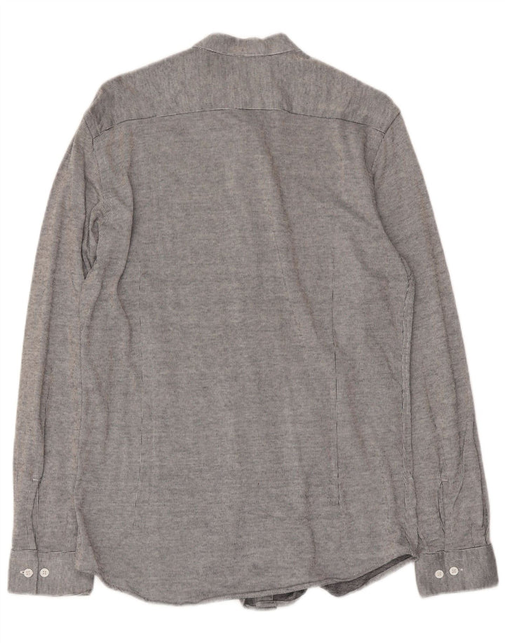 Camisa masculina Massimo Dutti de algodão listrado cinza médio