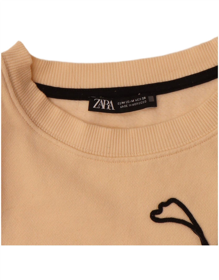 Suéter gráfico feminino ZARA UK 14 algodão bege médio