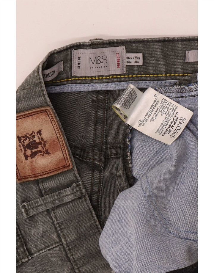 Marks & Spencer Masculino Stretch Regular Straight Jeans W34 L31 Algodão Cinza