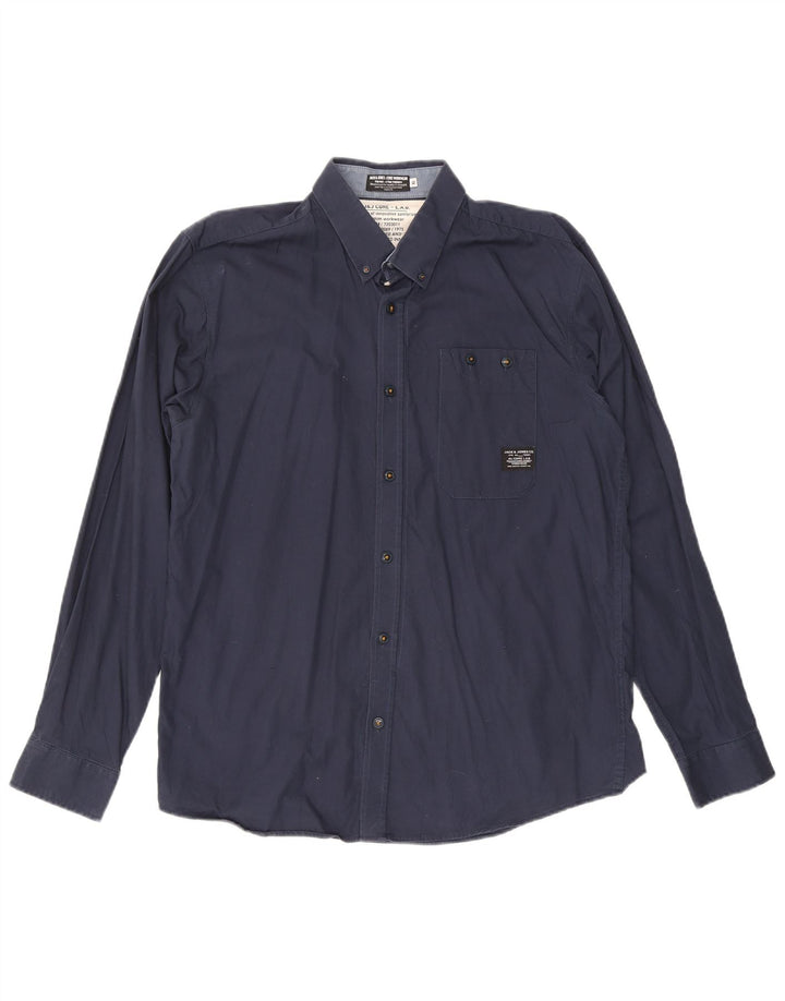 Camisa masculina de trabalho JACK & JONES XL azul marinho algodão