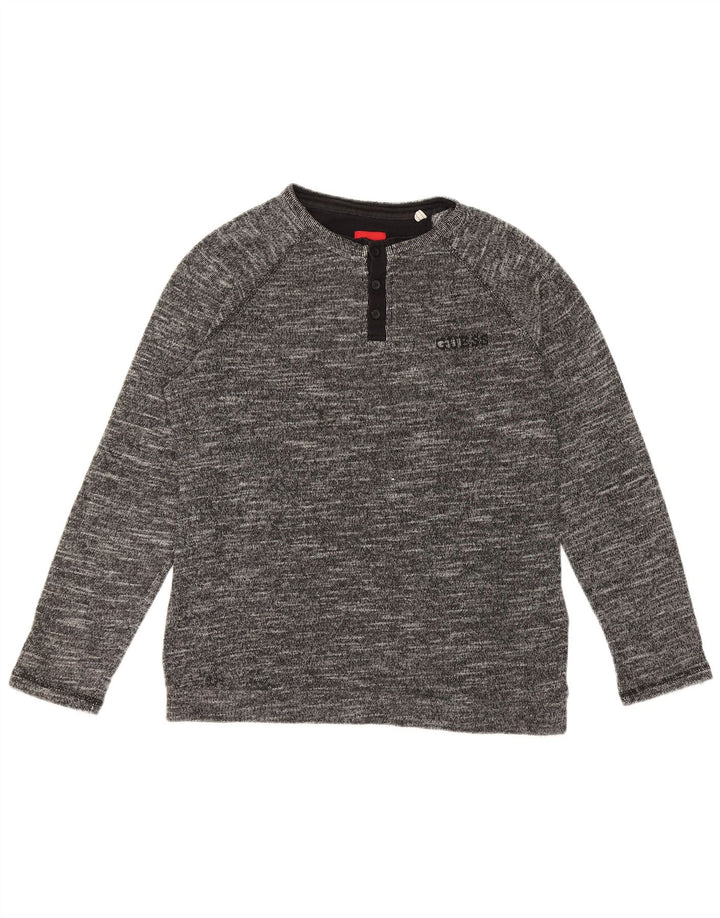 Guess Camiseta masculina de manga comprida grande algodão manchado cinza