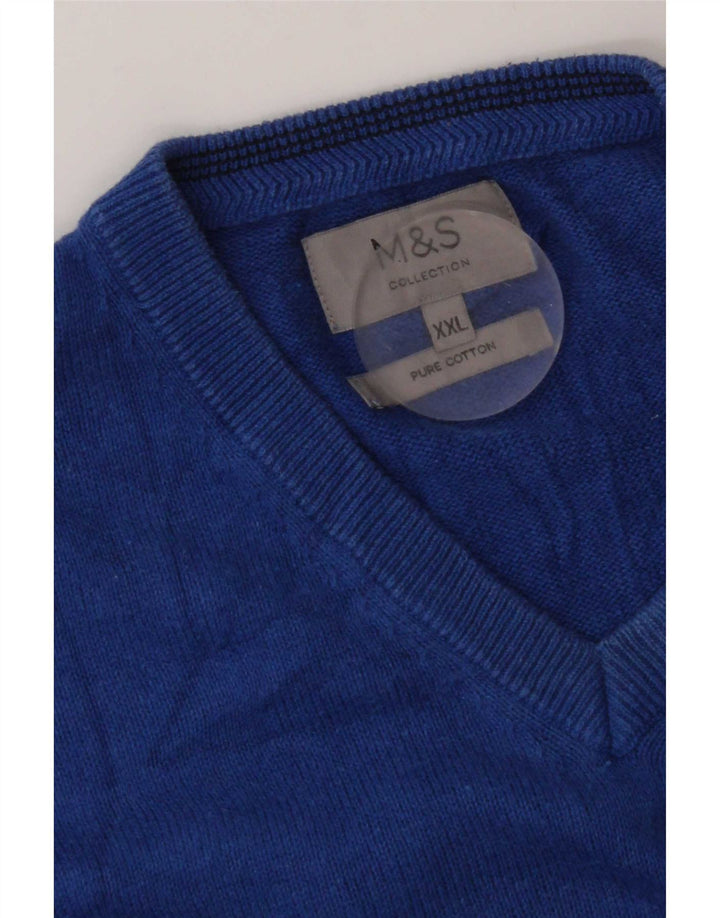 Suéter masculino Marks & Spencer com decote em V 2XL algodão azul