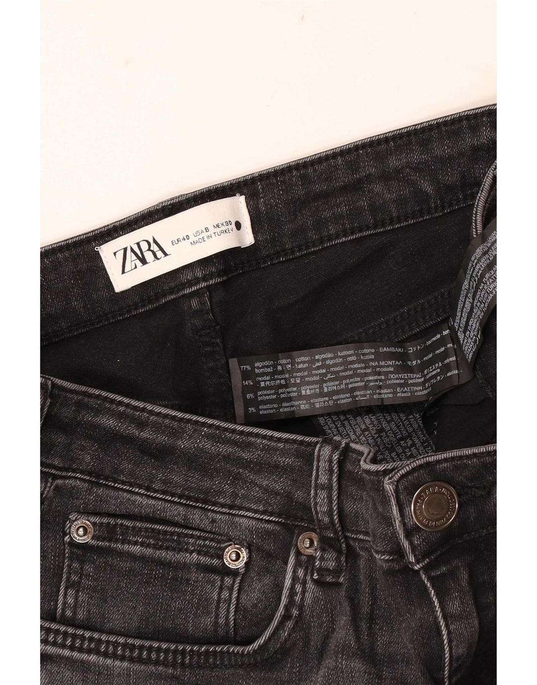 Zara Jeans Slim Feminino EU 40 Médio W30 L28 Algodão Preto