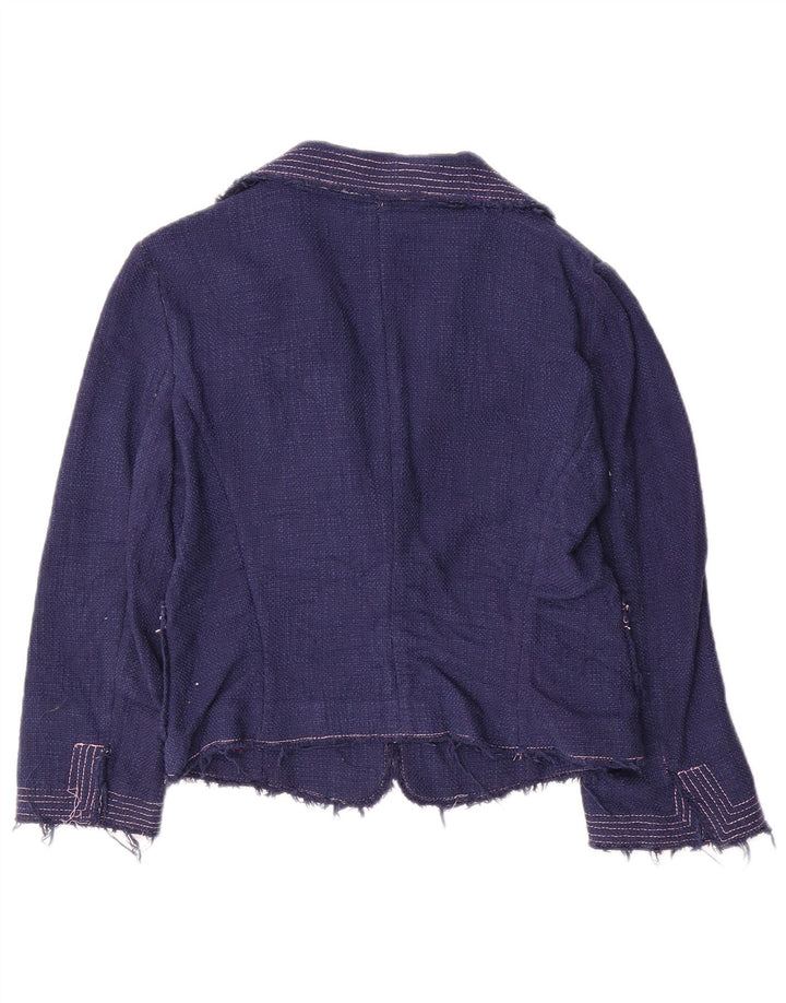 Jaqueta blazer feminina Zara manga 3/4 com 1 botão EU 40 algodão azul marinho médio