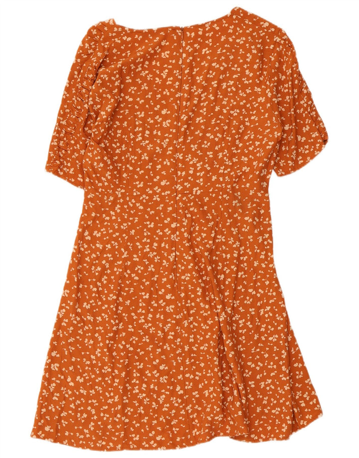 Vestido de verão feminino French Connection UK 12 viscose floral laranja médio