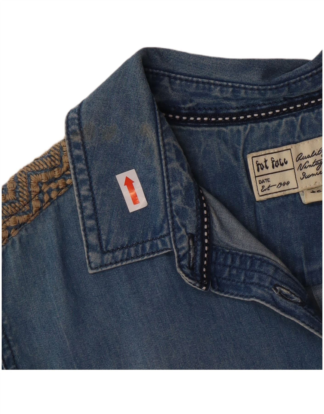 Camisa pulôver jeans feminina Fat Face Reino Unido 12 algodão azul médio boêmio